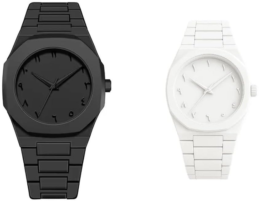bhudhar Combo Aura Dial & Polycarbonate (Platic) Charcoal Minimalist Arabic Aura Watch Black Analog Arabian Numeral Watches for Man Offer & Boys | Premium Stylish Man Watch for Men Arabic (Black & White) Plastic Pack Of 2-picture-10