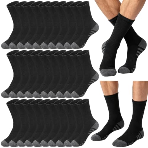 Looknniy 20 Pairs Crew Athletic Socks for Men Moisture Wicking Cushion Crew Socks for Sport Running Traveling (Color Z-Black)