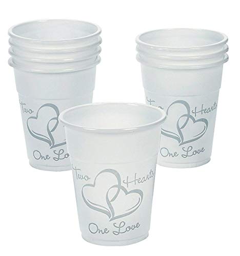 Plastic Disposable Two Hearts Wedding Cups 16oz (100 Cups)