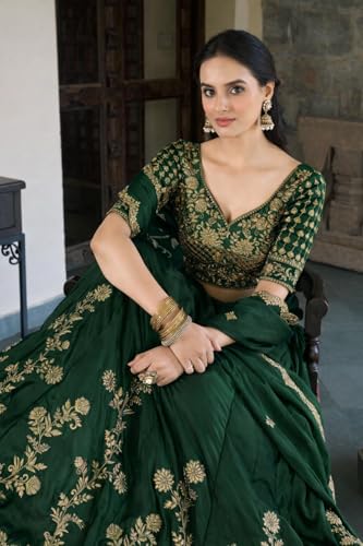 Image of piludi Women's Embroidered Lehenga Choli with Dupatta | Heavy Floral Zari Work Semi-Stitched Lehenga Set