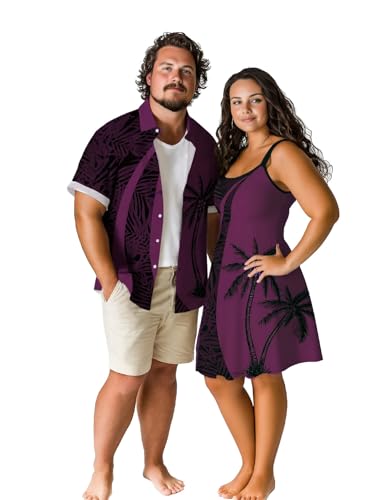 Image of ROSE GAL Matchable Couple Hawaiian Coconut Tree Print Shirt or Plus Size Knee Length Fit and Flare Tank Dress