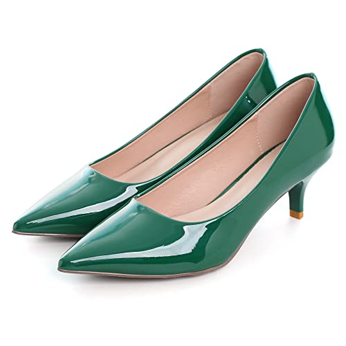 SAILING LU Pump Shoes Faux Leather Low Heels for Women Comfortable Kitten Heels Pointed Toe Pumps for Work Party Shoes Dressy 2 Inches Pale Green Size 7