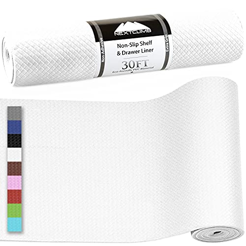 Drawer and Shelf Liner - Truly Non-Slip, Non-Adhesive, Kitchen Cabinet Liners - Heavy, Thick, Durable, Waterproof - Easy Cut to Fit and Protect Any Shelves, Tool Box, Bathroom Surfaces (30 FT, White)