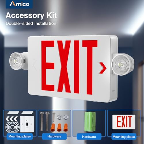 Amico 12 Pack Red Exit Signs with Emergency Lights, Commercial Grade, 94V-0 Fire Resistant Housing, Two LED Adjustable Head, Emergency Exit Sign with Lights Battery Backup, ETL Certified, AC 120/277V by Amico - Image 7