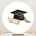 Laeacco 7.5x7.5ft Congrats Grad Round Backdrop Trencher Cap Graduation Diploma Circle Background for Photography White Round Backdrop Cover for High School College Graduation Party Portrait Decor Prop