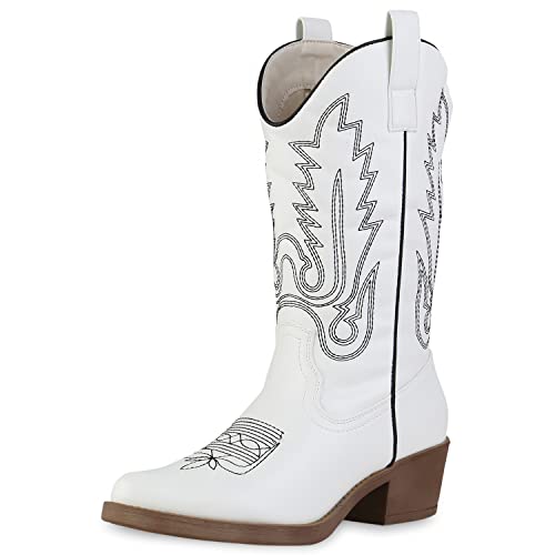 VAN HILL Damen Stiefel Cowboystiefel Schuhe Stickereien Boots...