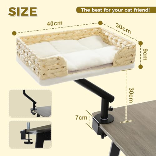 PAWZ Road Katzenbett für Schreibtisch, Katzenkorb, Katzen-Schreibtischbett aus Korbgeflecht, 360° drehbar Katzenbettständer, Katzen Hängematte für Kratzen, Katzenbett, unterstützt bis zu 22.5kg