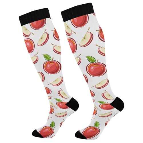Dussdil Cartoon Red Apples Fruits Leaf Compression Socks for Women Men Christmas Circulation Long Knee Socks for Winter Warm Stockings Socks