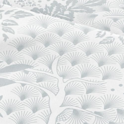 Image of Twin XL 3 Piece Floral Sheet Set - Soft, Breathable & Cooling - Gray Ferns