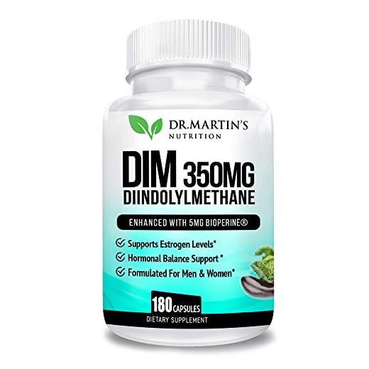 350mg DIM Supplement Plus Bioperine | 6 Months Supply for Estrogen Balance, Hormone Menopause Relief, Supporting Non-Cystic Acne & Bodybuilding | Diindolylmethane for Men & Women