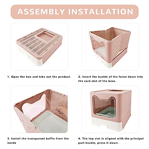KITTYWOO-Foldable-Cat-Litter-Box-with-Lid-Jumbo-Drawer-Cat-Litter-Pan-Top-Entry-Cat-Litter-Hooded-Box-Large-Anti-Splashing-Cat-Toilet-for-No-Mess-Pink-20-L-x-16-W-x-15-H