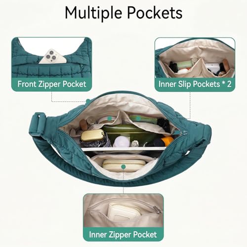 Image of Puffer Crossbody Hobo Bag for Women Nylon Quilted Purse Lightweight Shoulder Handbag with Adjustable Strap