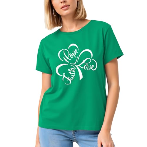 Image of St Patricks Day Shirt Women-Irish Shirts for Women Lucky Shamrock Tees Cute Lucky Short Sleeves