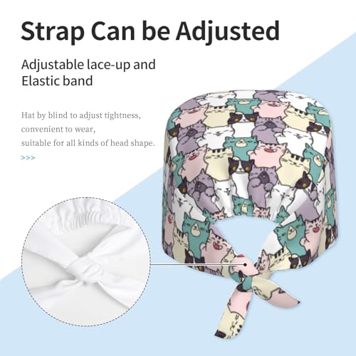 Image of Working Cap Scrub Cap with Sweatband Adjustable Unisex Women Tie Back Hat Nurse Surgical Caps
