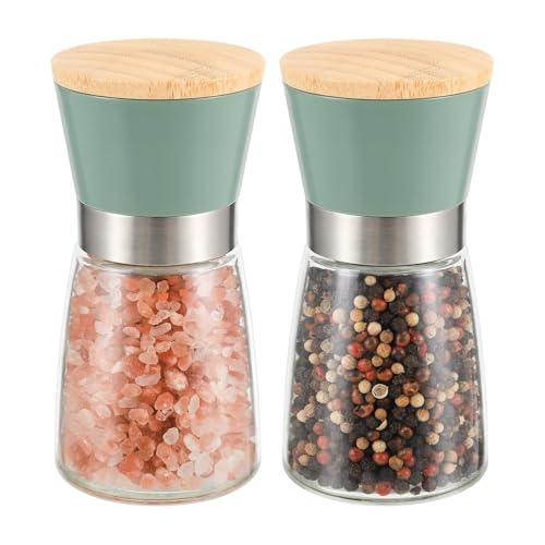 VUCCHINI Salt and Pepper Grinder Set Bamboo Lid- Adjustable Coarse