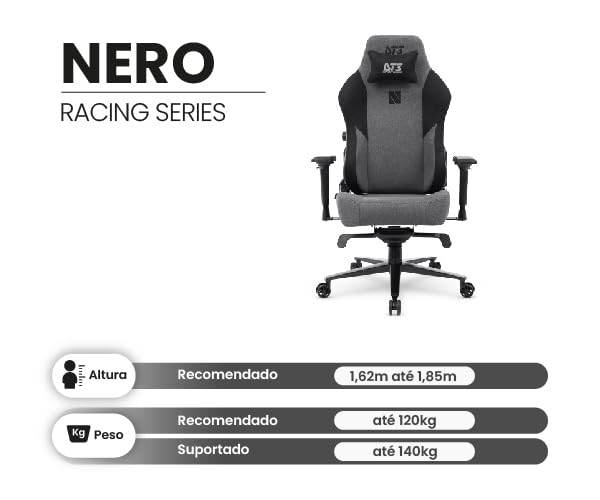 Cadeira Gamer DT3 Nero, Revestimento com Tecido DT3 Max2Weave, almofada magnética, apoio lombar integrado, braços 4D+, suporta até 140 e altura máx. de 1,85m(Black) glide