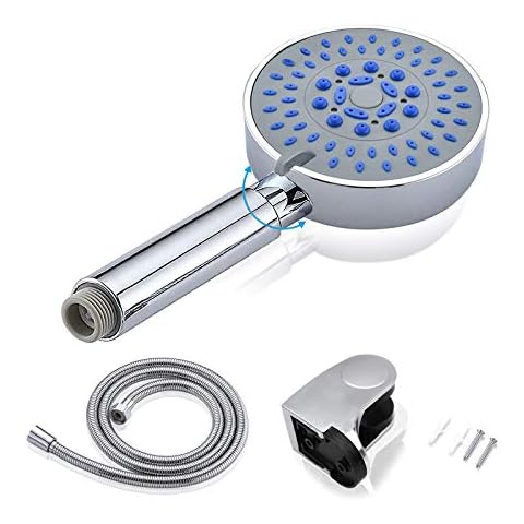 WZYTEU Shower Head, High Pressure Water-Saving Hand Shower Head for Bathroom, with Hand Shower Holder, Teflon Tape, 2 m Stainless Steel Hose, 5 Modes Shower Cover