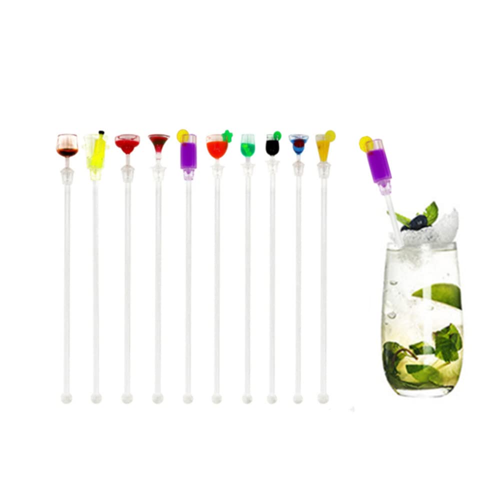 Bastoncini per Cocktail, 10 Pezzi Acrilico Cocktail Agitatori Drink Agitazione Bastoncini Colorati Swizzle Mixing Sticks Plastica Cocktail Swizzle Stirrer (23cm)