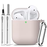 Ljusmicker for Airpods Case Cover 2&1 with Cleaner Kit,Soft Silicone Protective Cover for Apple AirPods 2nd/1st Generation Charging Case with Keychain,Shockproof AirPod Case for Women Men-Milk Tea