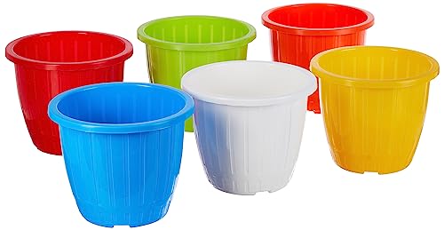 GTB Set of 6 Duro Flower Pot 8 inches for Gardening,Indoor/Outdoor Planter (Multi Colour)