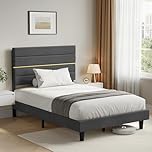 VASAGLE Small Double Bed Frame, for 120 x 190 cm Mattress, Adjustable Upholstered Headboard, Metal Frame, Wooden Slats, Modern, Slate Grey RMB500GN01