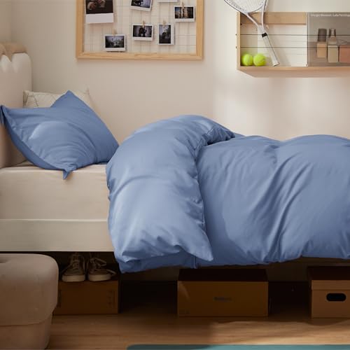 Image of Bedsure Twin /Twin XL Duvet Cover, Double Brushed Bedding Set, Slate Blue | For Kids & Adults, 68 inchx90 inch Comforter Cover, Hotel Luxury, All Season, Breathable, Easy Care, Lightweight, Zipper Closure