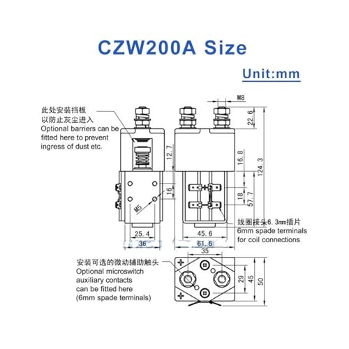 Relé de Potencia 1NO Contactor CC CZW200A para caravanas y náutica 3