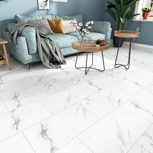 Carreaux de sol en vinyle de cuisine blanc, dalles 61 x 30.5 cm étanches pour chambre