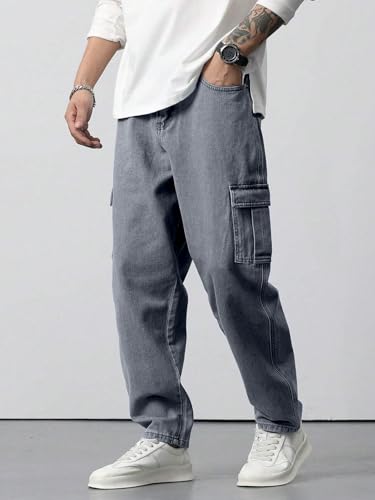 Image of TAGAS Men Loose Fit Men's Flip Pocket Jeans || Mens Stylish Cotton Loose Fit Denim Cargo || Multi-Pocket Styling Pant||