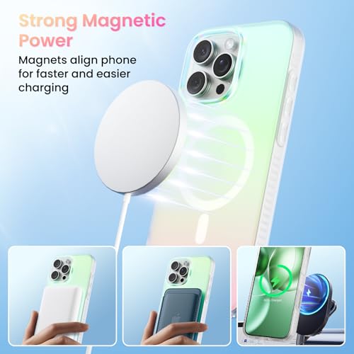 ORNARTO Compatible with iPhone 16 Pro Max for MagSafe Case,Shockproof Protective Rainbow Case,Wireless Charging Magnetic Phone Cases Cover 6.9inch-Aurora - Image 4