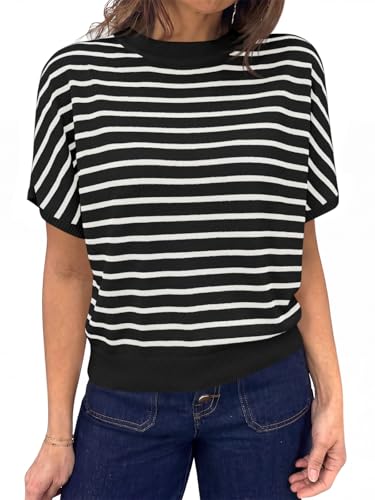 Image of Saodimallsu Women's Short Sleeve Crew Neck Knit Pullover Sweater