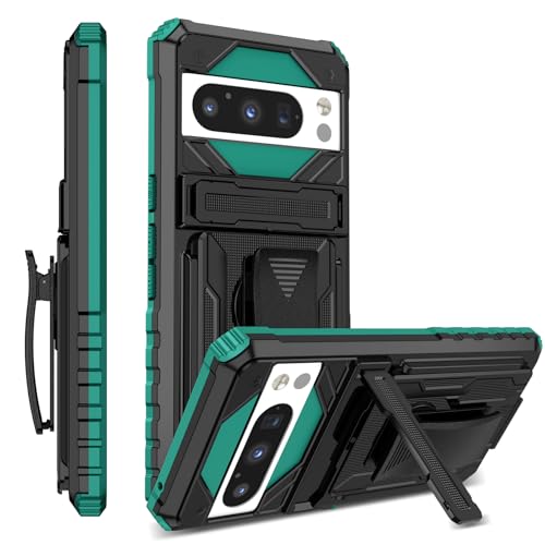 Coque silicone rigide noire et verte pour Google Pixel 9 avec anneau magnétique et sangle