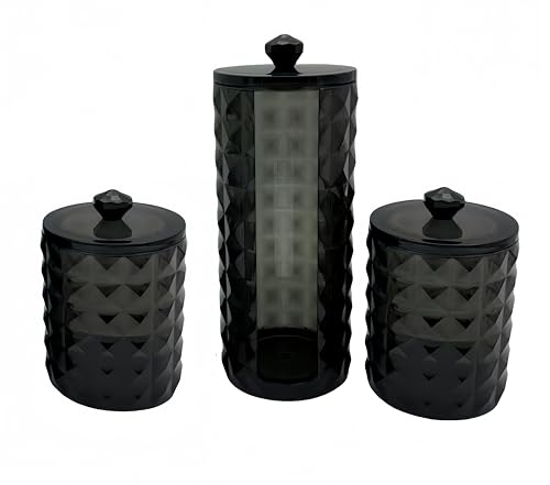 PUTOAHAO 3 dispenser per batuffolo di cotone, contenitore per batuffolo di cotone, per tavolo da toeletta, bagno, camera da letto (Nero Trasparente)