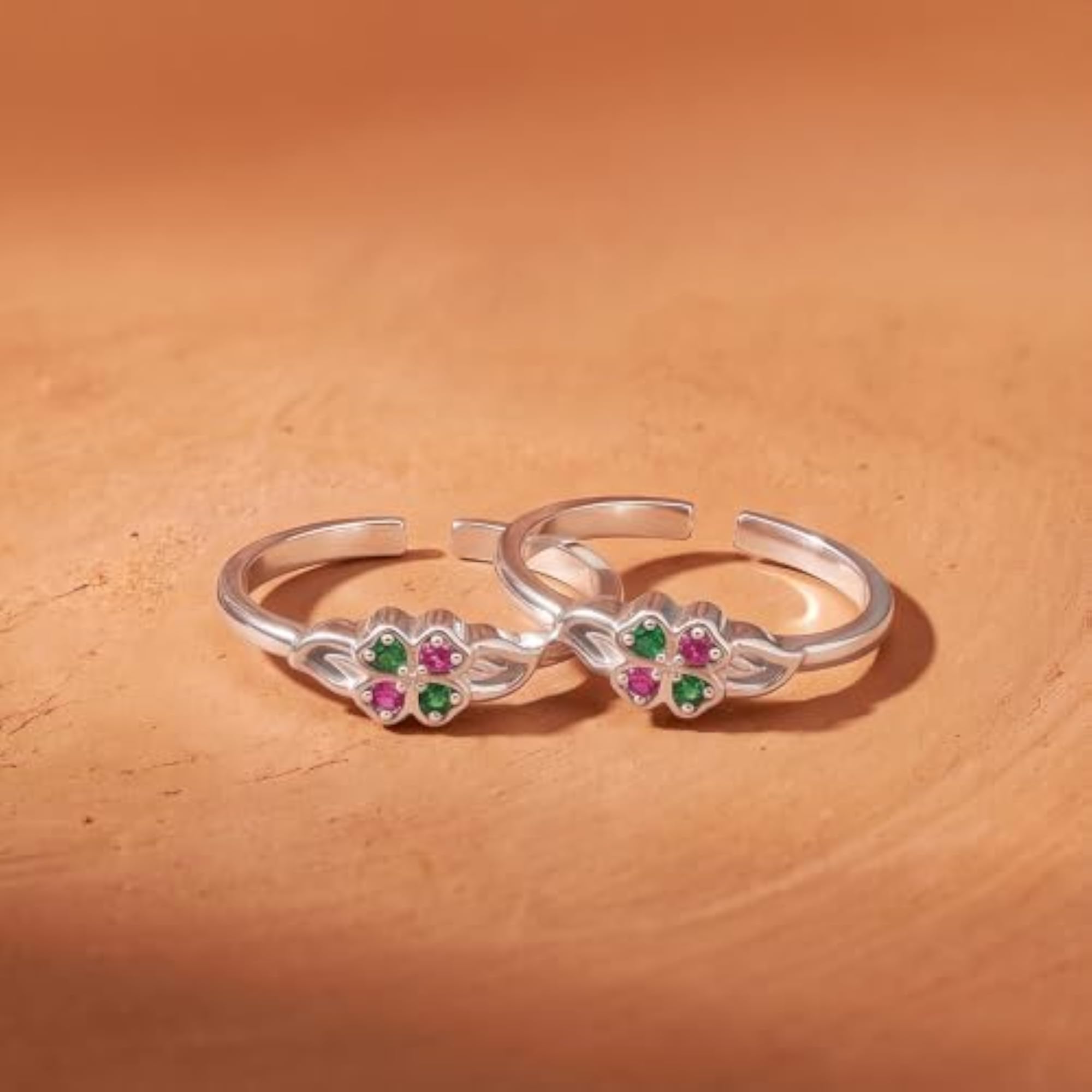 Women's Pure 925 Silver Four Leaf Clover Toe Rings
