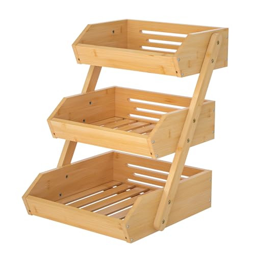 CALM COZY Support de Corbeille à Fruits en Bambou, Support à Panier de Fruits Rangement pour Les légumes pour Plan de Travail de Cuisine pour Fruits...