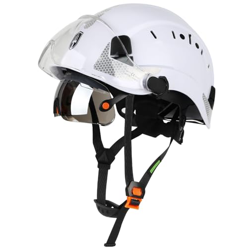 GREEN DEVIL Casco de seguridad industrial certificado EN397 y EN166 con visera transparente tintada, casco de seguridad de doble visera para construcción, artesanía e industria