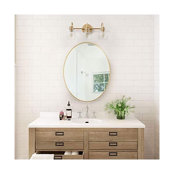 KSANA Goldfarbene Badezimmer-Leuchten mit transparentem Glasschirm, 55,9 x 17,8 x 22,9 cm – Bild 5