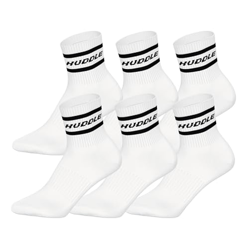Chaussettes de sport à rayures HUDDLE lot de 6 paires style short crew blanc et logo brodé