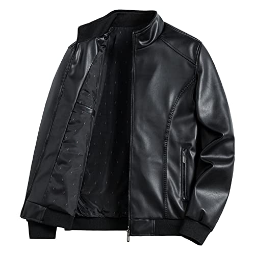 Maiyifu-GJ Herren Lederjacke Stehkragen Leichte Kunstleder Motorradjacken Casual Slim Fit Reißverschluss Bikerjacke, blacks, 8XL