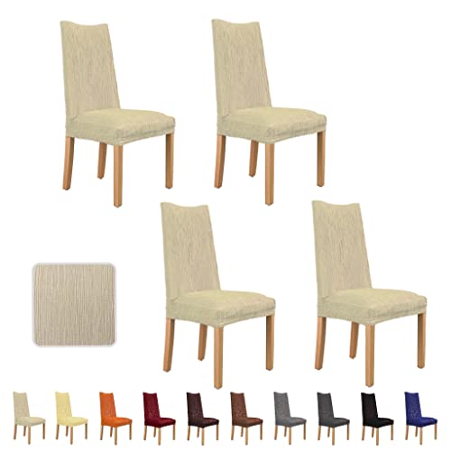 GFD - 4 Fundas de Sillas con Respaldo Ajustables Salón Comedor, Funda Asiento Protectoras elásticas, Fundas Desmontables Suaves Antimanchas Lavables Grupo Fomento Directo (Beige, 4 Piezas) Cover