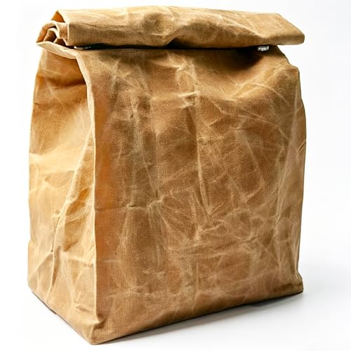 LXFNDZW Insulated Waxed Canvas Lunch Bag, Brown Paper Style for Work