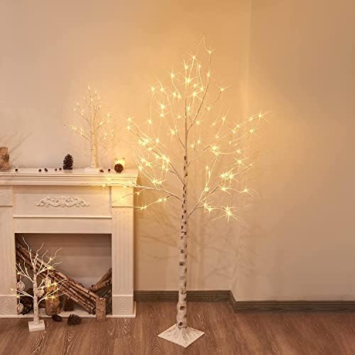 EAMBRITE 6FT White Birch Tree with 88 Warm White LEDs Christmas Decoration More Wooden Like Tree Mains Powered with Waterproof Adaptor for Outdoor and Indoor Décor 