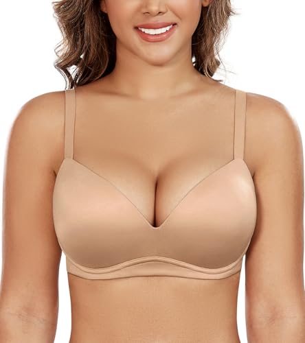 DotVol Women's Push Up Wireless Comfortable Padded Plunge No Underwire Everyday Bra