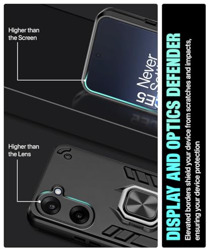 Image of WOW IMAGINE Shock Proof Back Case Mobile Cover for 1+ Oneplus Nord CE 5 5G | Back Cover Case (Tough Armor | Hybrid PC + TPU | Ring Holder & in-Built Kickstand | Black)
