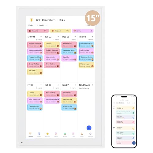 Digital Calendar 15.6" Chore Chart – 1080P Full HD Interactive Touchscreen, Smart Family Planner, Hearth Display Digital Wall & Desk Mountable for Seamless Scheduling