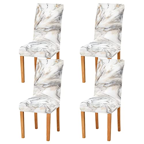 Jumbear Marble Chair Covers For Dining Room Set Of 4, Stretch Dining Chair Cover Washable Kitchen Parsons Chair Slipcovers Removable Seat Protector #TOP1