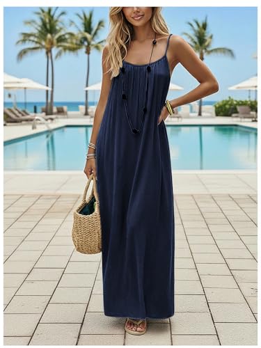 Image of SHENHE Women's Open Back Spaghetti Strap Beach Maxi Dress Loose Flowy Vacation Sundress