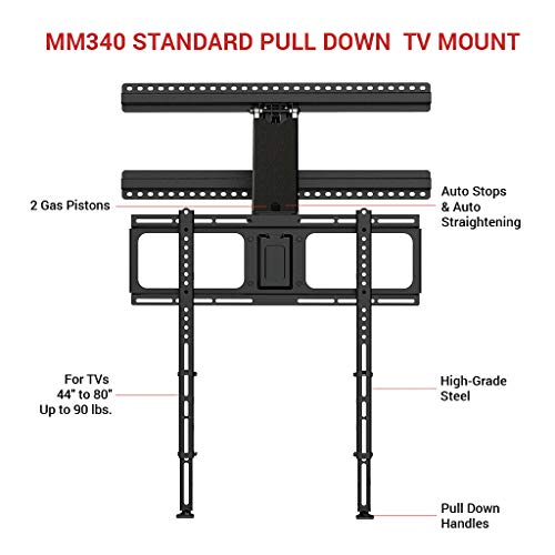 Mantelmount Mm340 Above Fireplace Pull Down Tv Mount - With Patented Auto-Straightening, Auto-Stabilization, 2 Gas Pistons, Adjustable Motion Stops, Wire Tabs & Safety Pull-Down Handles #TOP1