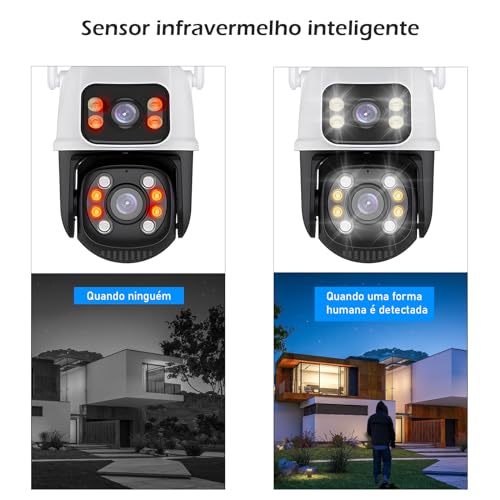 Câmera IP Sem Fio de Segurança Externa HD 3MP, Câmera de Visão Noturna Infravermelha WiFi, Dupla Len