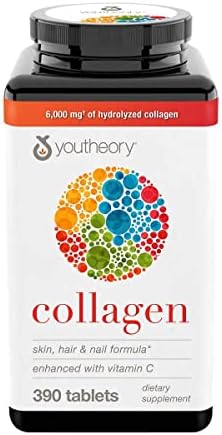 Youtheory Collagen Advanced Formula,Skin, Hair and Nails Enhanced with Vitamin C,6 Grams Collagen Type 1, 2 & 3 with 18 Amino Acids,390 Tablets